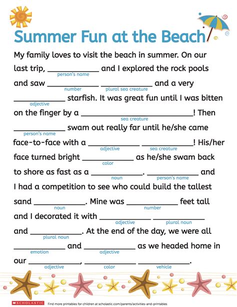 printable summer mad libs